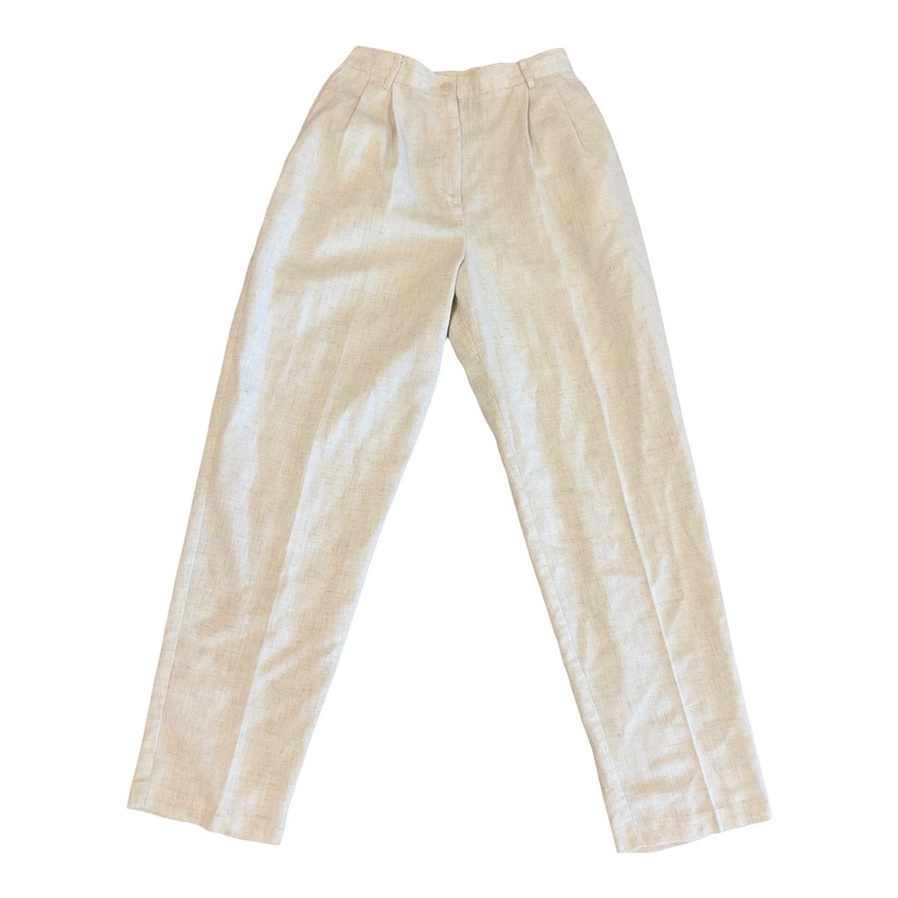 Sag Harbor Vintage Linen Blend Pleated Tapered Pants Oatmeal Beige Size 12